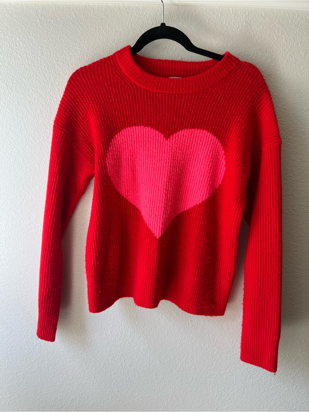 a new day Red Crewneck Sweater with Pink Heart Motif